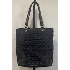 Vera Bradley Large Quilted Nylon Handbag Black EUC 14" x 12" Tote Purse Travel